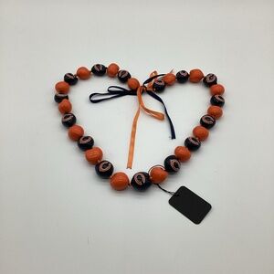 1294. Chicago Bears Blue & Orange Oversized Beaded Necklace EUC 24"